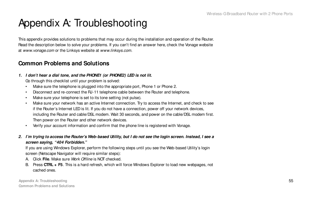 Cisco Systems WRTP54G manual Appendix a Troubleshooting, Common Problems and Solutions 