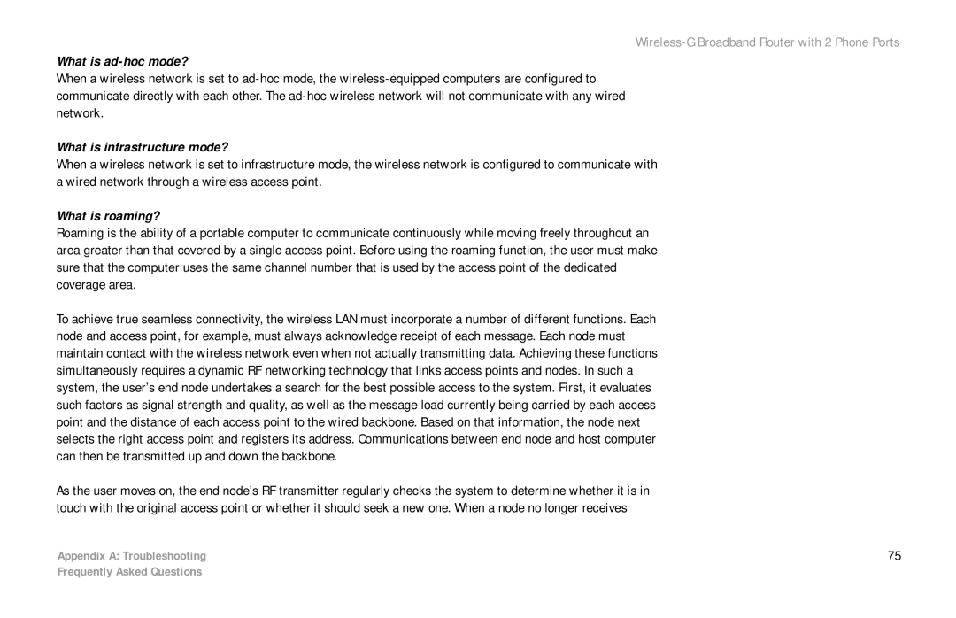 Cisco Systems WRTP54G manual What is ad-hoc mode?, What is infrastructure mode?, What is roaming? 
