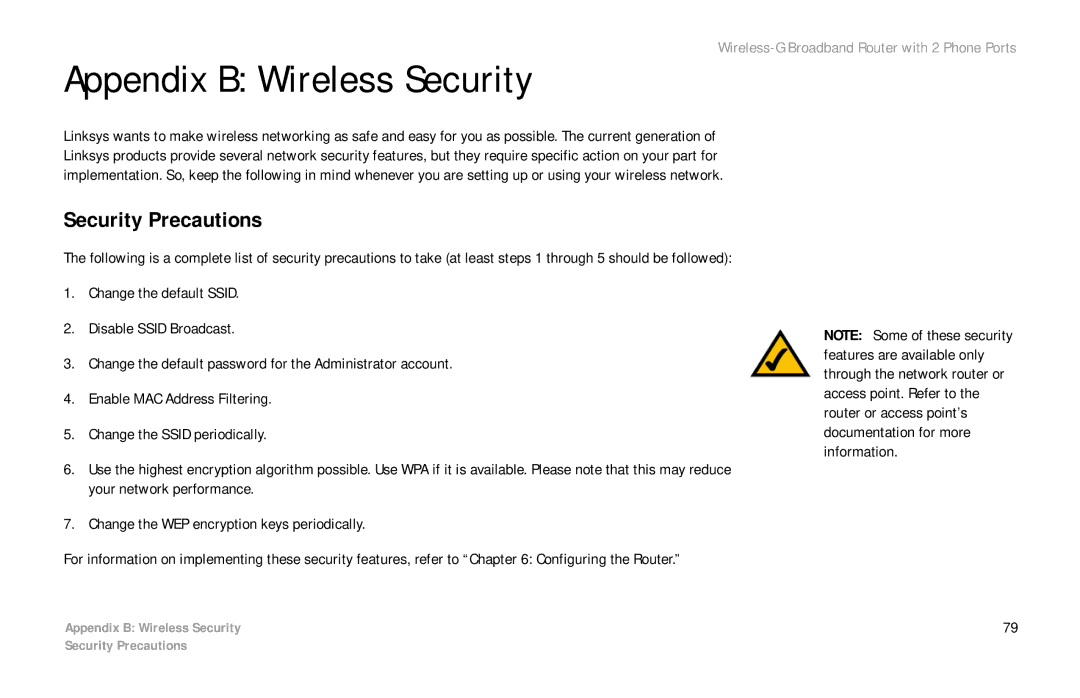 Cisco Systems WRTP54G manual Appendix B Wireless Security, Security Precautions 