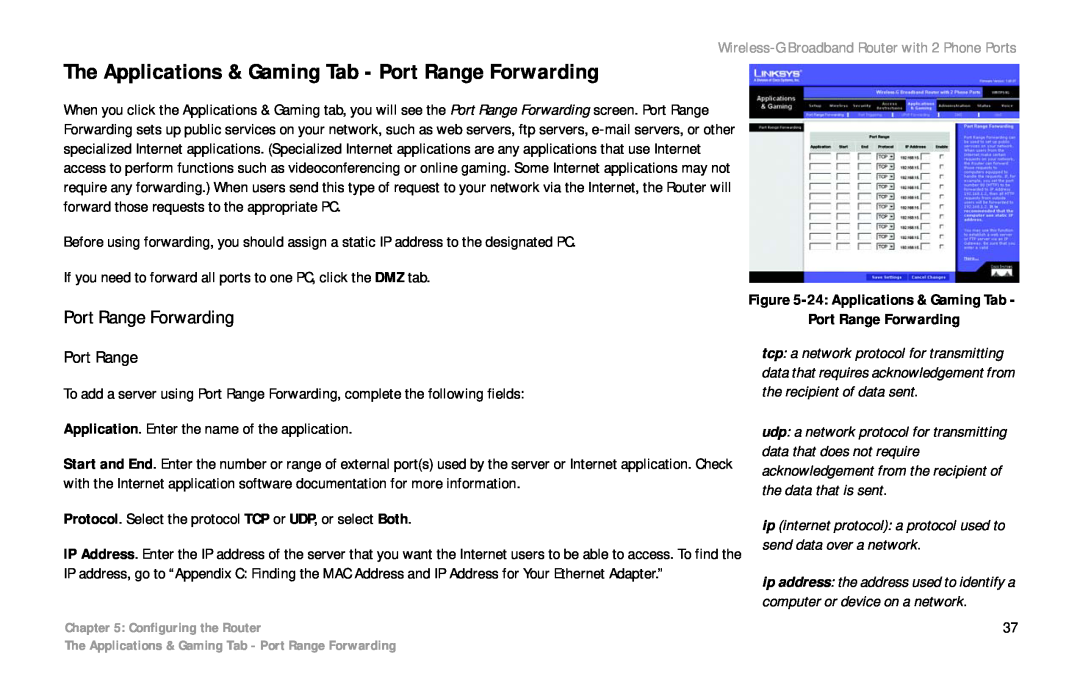 Cisco Systems WRTP54G manual The Applications & Gaming Tab - Port Range Forwarding, Configuring the Router 
