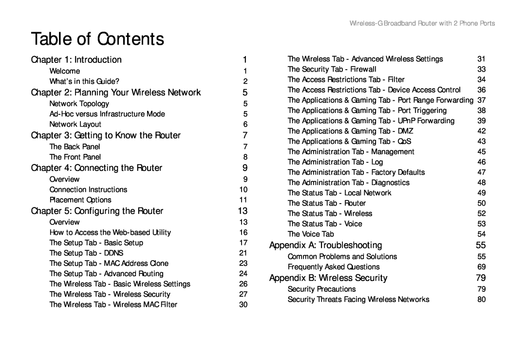 Cisco Systems WRTP54G manual Table of Contents, Introduction, Getting to Know the Router, Connecting the Router 