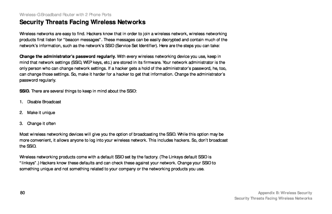 Cisco Systems WRTP54G manual Security Threats Facing Wireless Networks, Wireless-G Broadband Router with 2 Phone Ports 