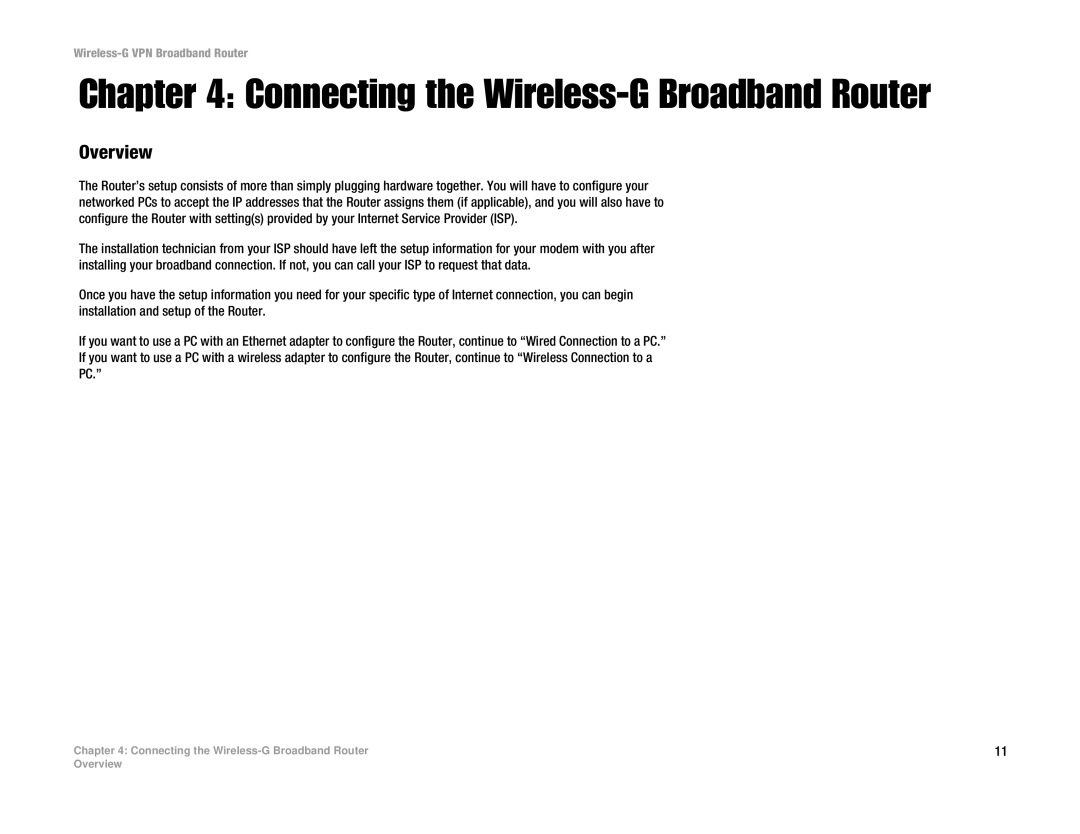 Cisco Systems WRV54G manual Connecting the Wireless-G Broadband Router, Overview 