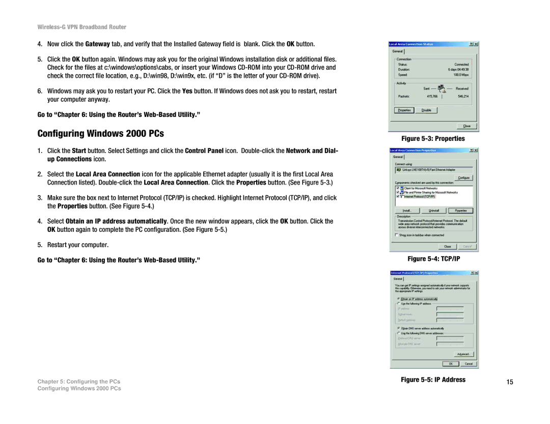 Cisco Systems WRV54G manual Configuring Windows 2000 PCs, Properties 