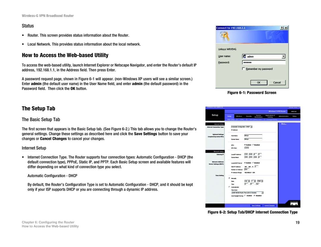 Cisco Systems WRV54G manual How to Access the Web-based Utility, Basic Setup Tab, Internet Setup 