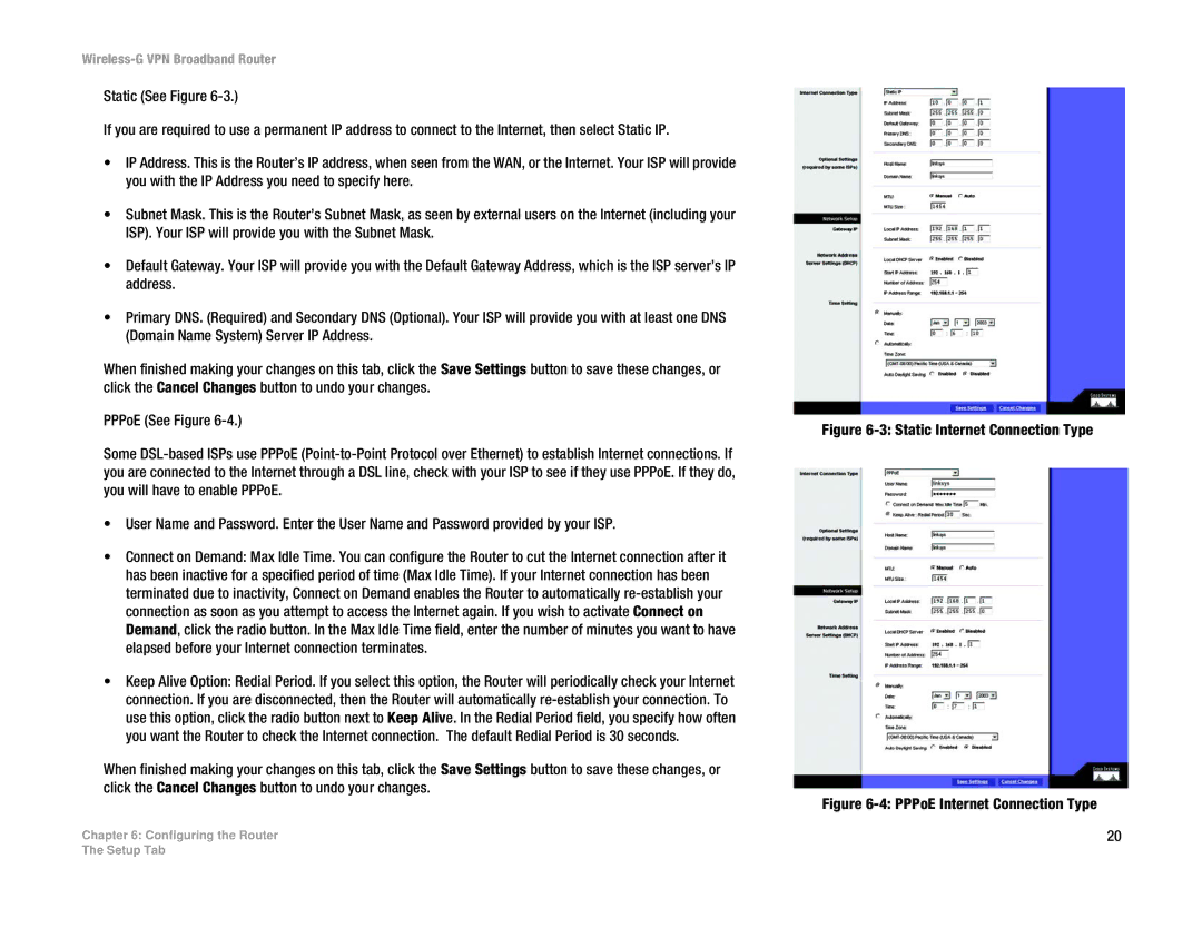 Cisco Systems WRV54G manual Static Internet Connection Type 