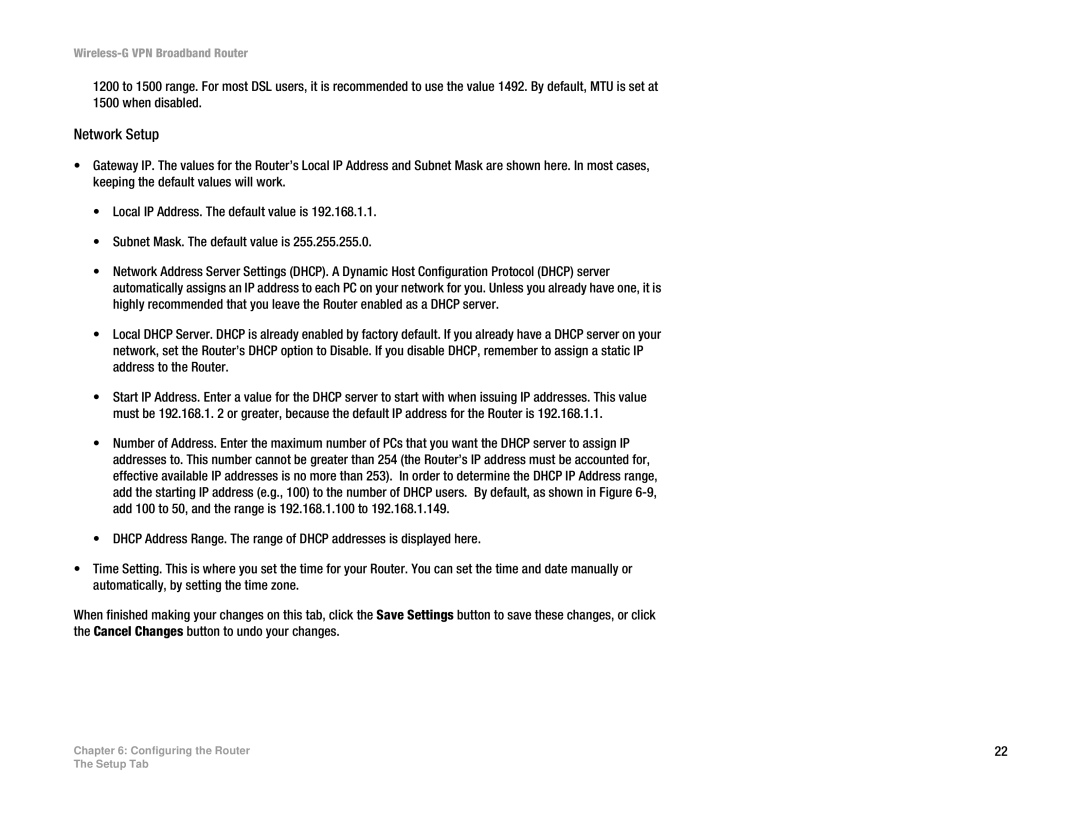 Cisco Systems WRV54G manual Network Setup 