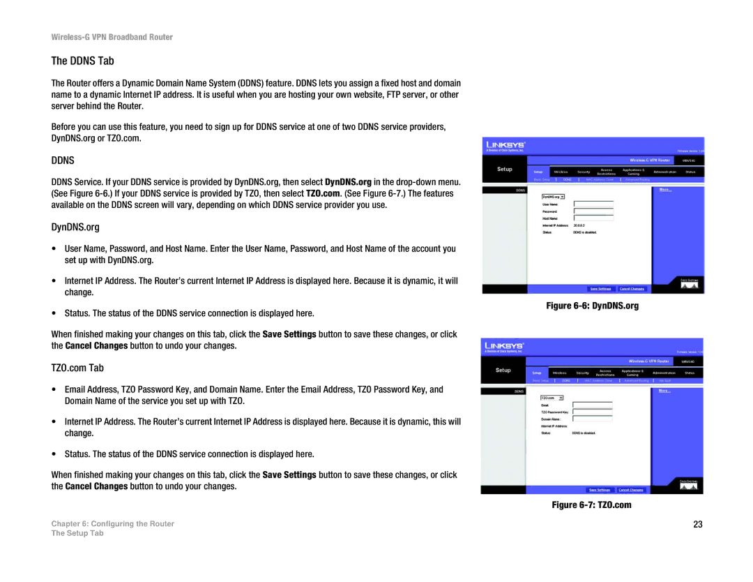 Cisco Systems WRV54G manual Ddns Tab, DynDNS.org 