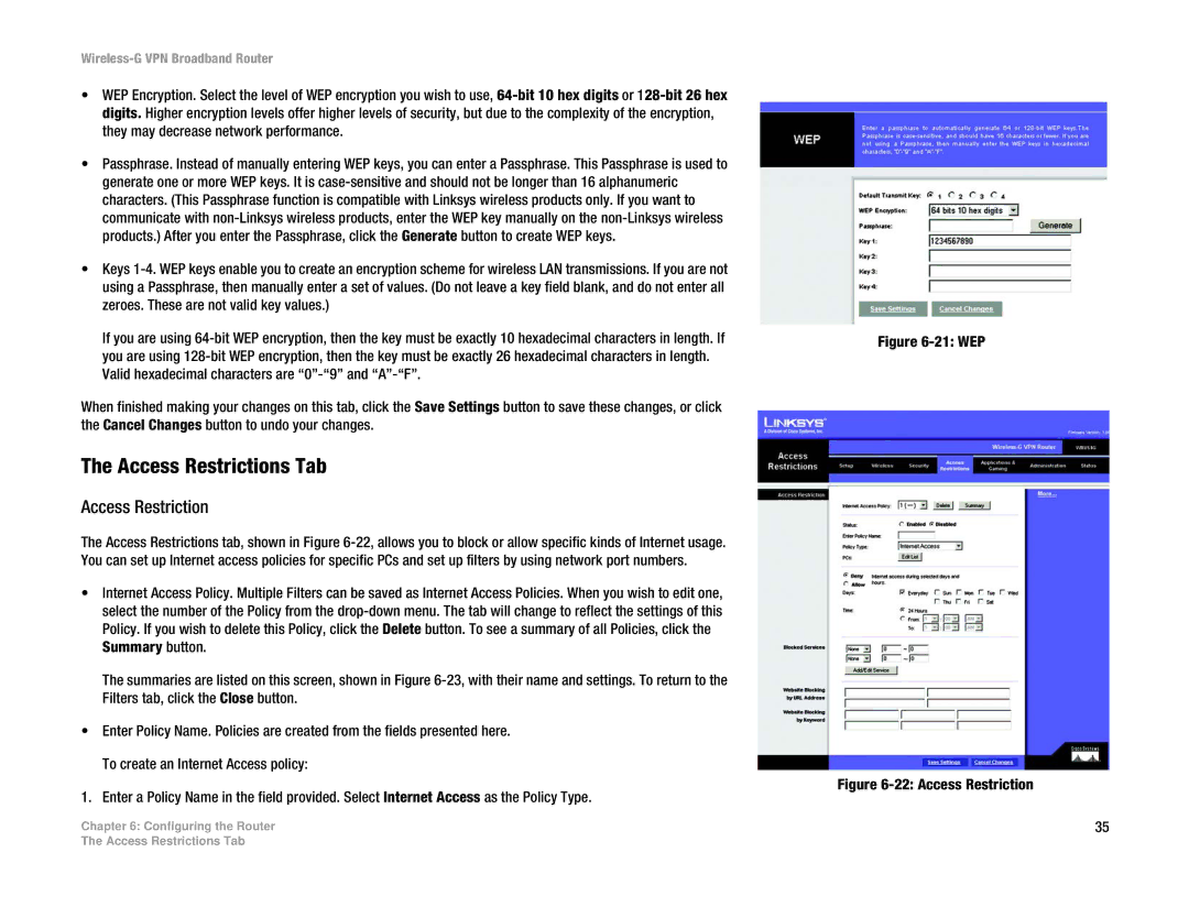 Cisco Systems WRV54G manual Access Restrictions Tab 