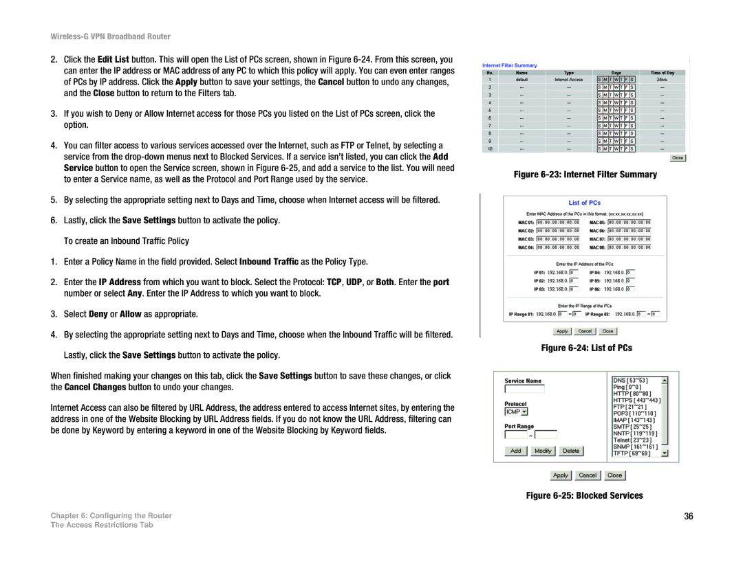 Cisco Systems WRV54G manual Internet Filter Summary 