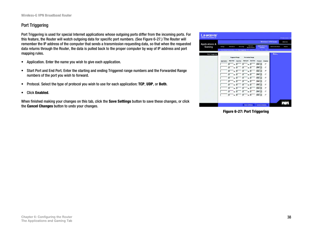 Cisco Systems WRV54G manual Port Triggering 