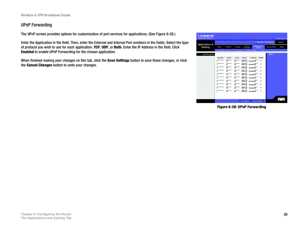 Cisco Systems WRV54G manual UPnP Forwarding 