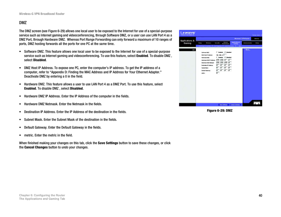 Cisco Systems WRV54G manual Dmz 