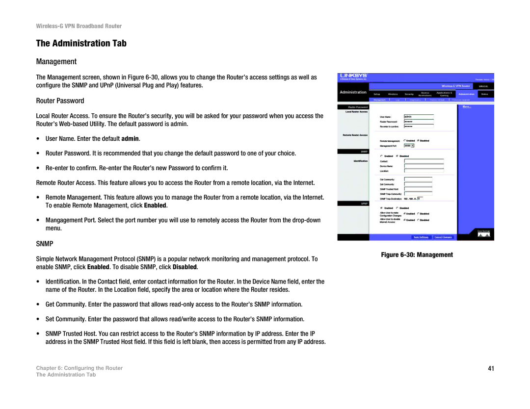 Cisco Systems WRV54G manual Administration Tab, Management, Router Password 