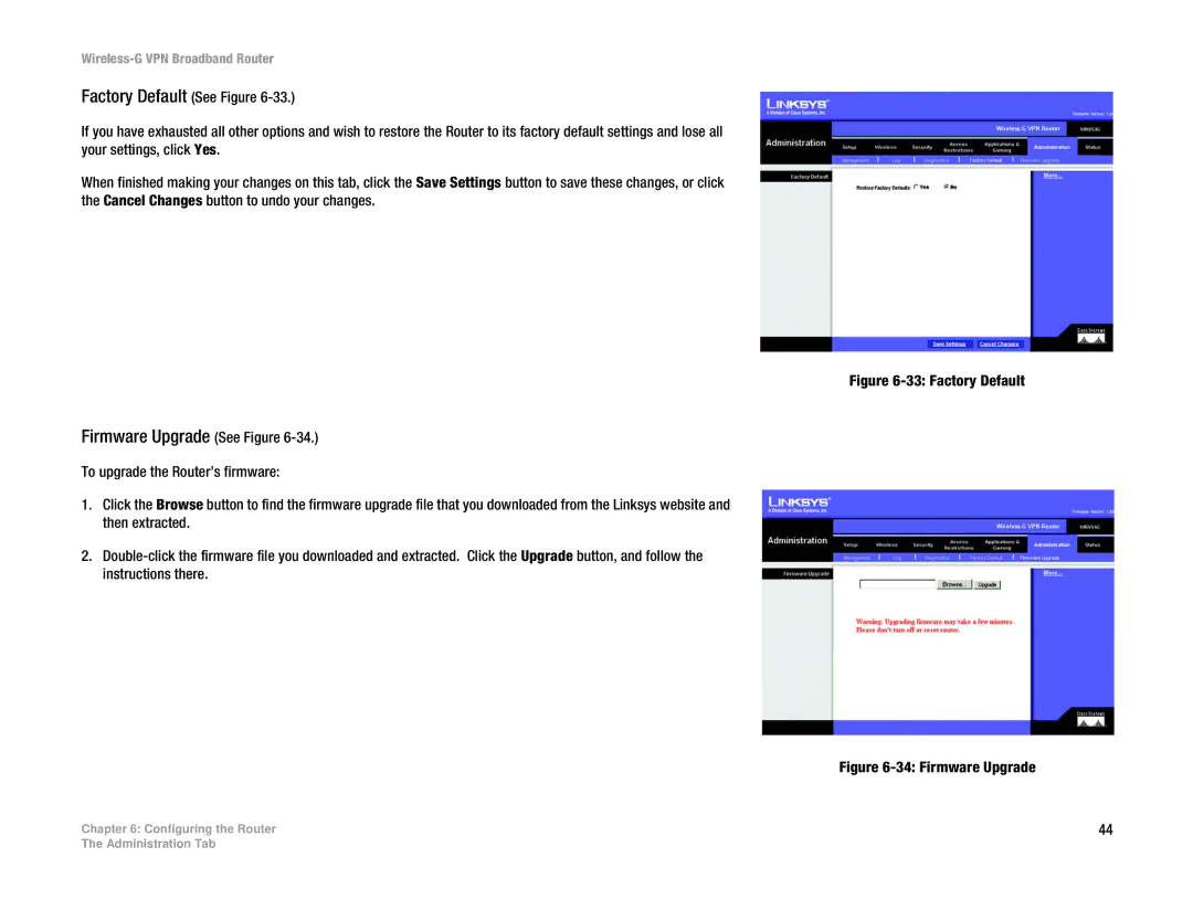 Cisco Systems WRV54G manual Factory Default 