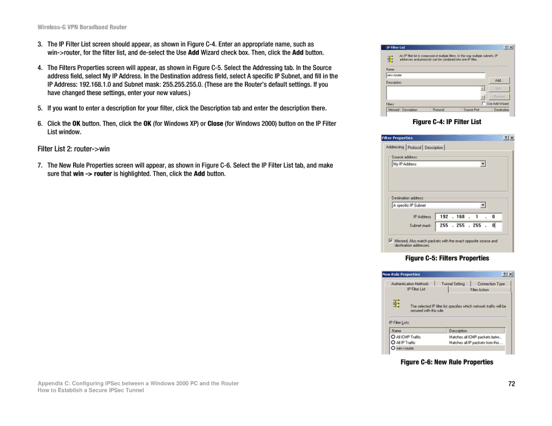 Cisco Systems WRV54G manual Filter List 2 router-win, Figure C-4 IP Filter List 