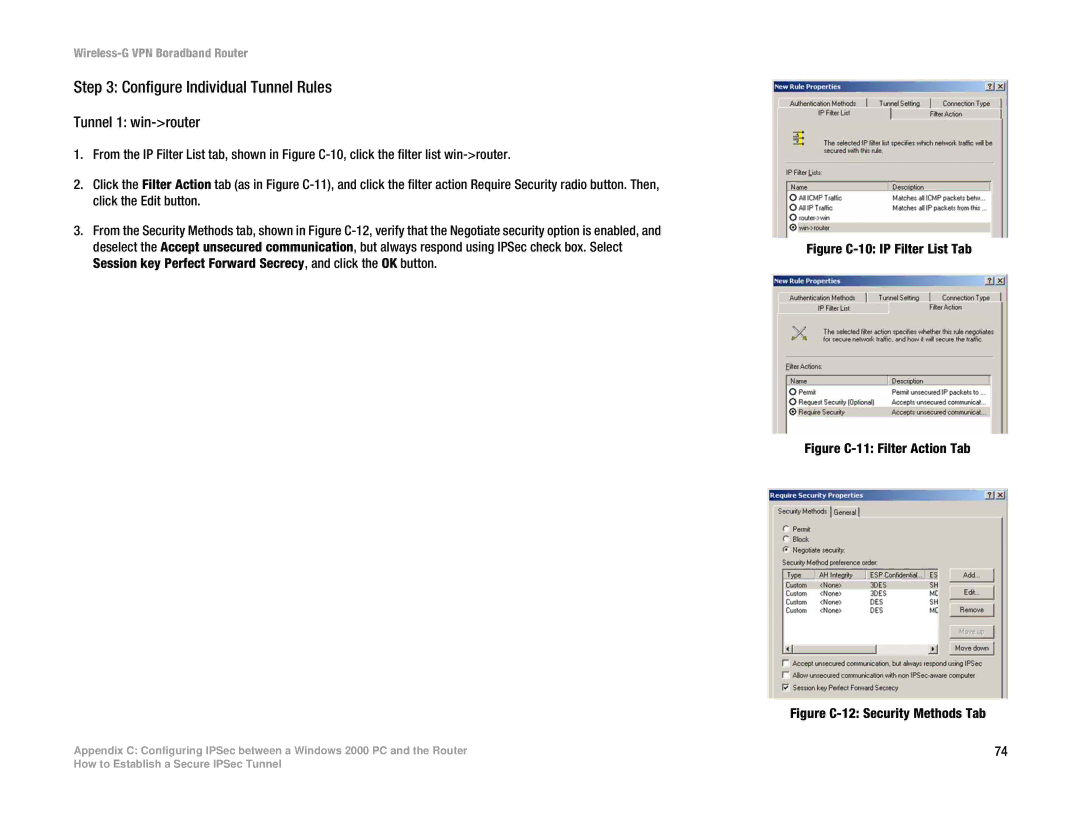 Cisco Systems WRV54G manual Configure Individual Tunnel Rules, Tunnel 1 win-router 