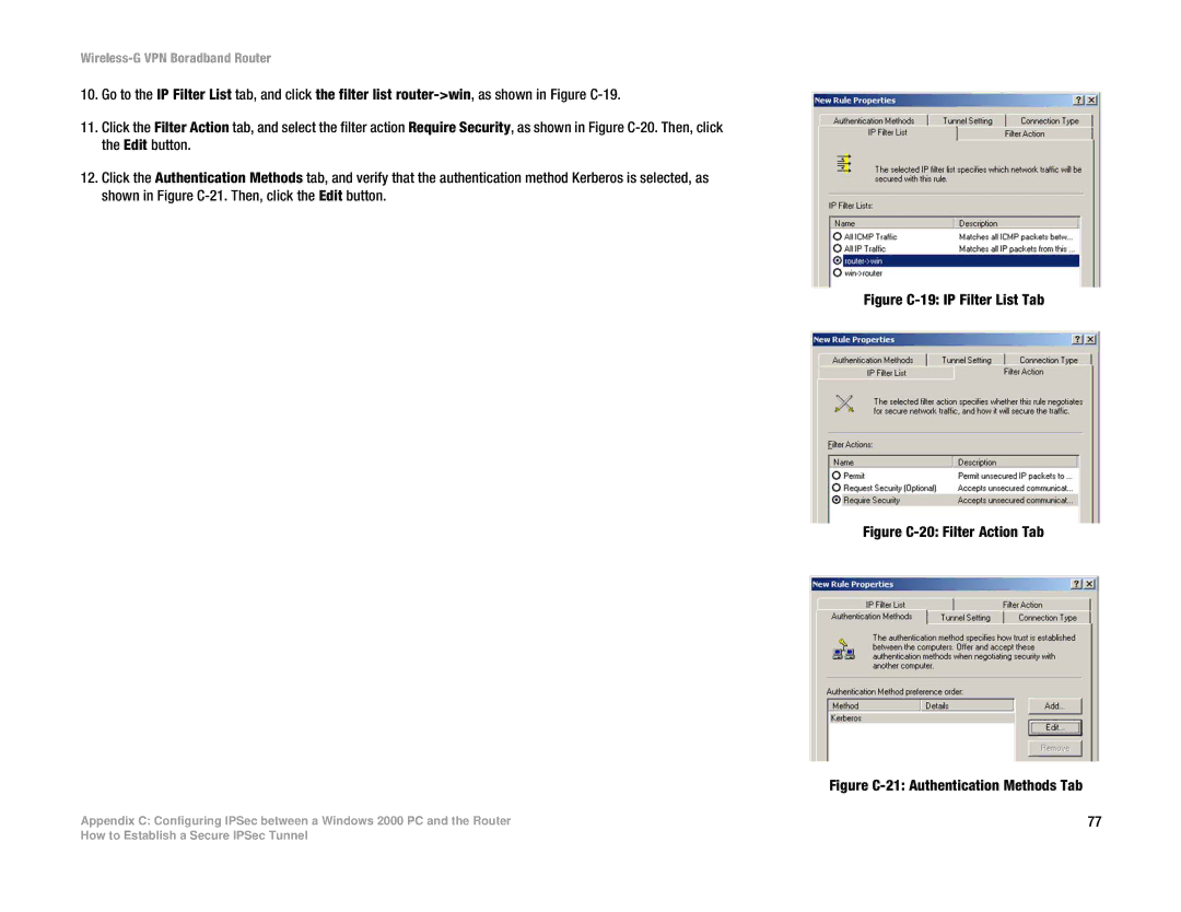 Cisco Systems WRV54G manual Figure C-19 IP Filter List Tab 