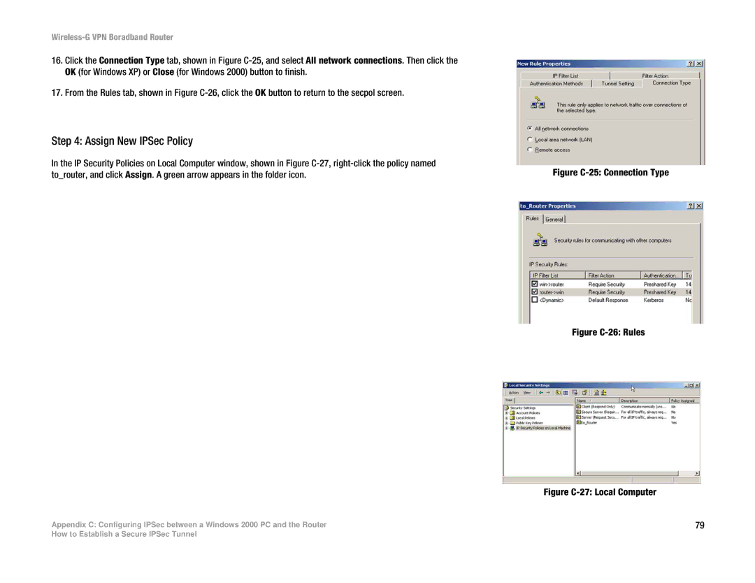 Cisco Systems WRV54G manual Assign New IPSec Policy, Figure C-25 Connection Type 