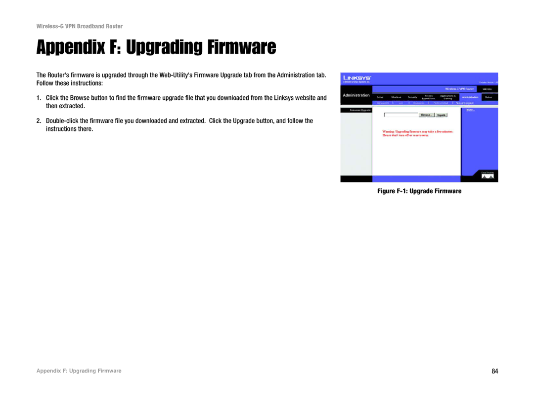 Cisco Systems WRV54G manual Appendix F Upgrading Firmware, Figure F-1 Upgrade Firmware 