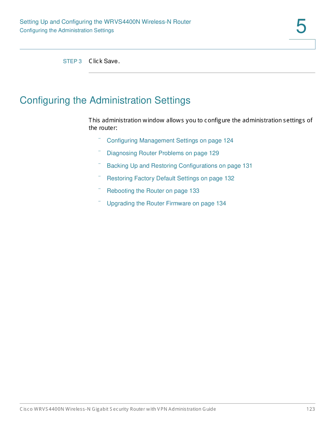 Cisco Systems WRVS4400NRF manual Configuring the Administration Settings 