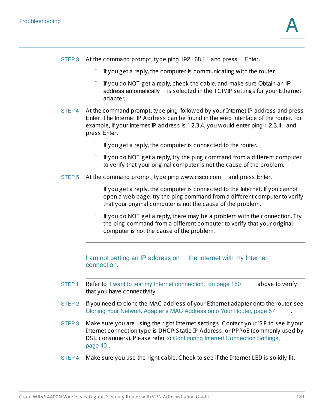 Cisco Systems WRVS4400NRF manual Troubleshooting 