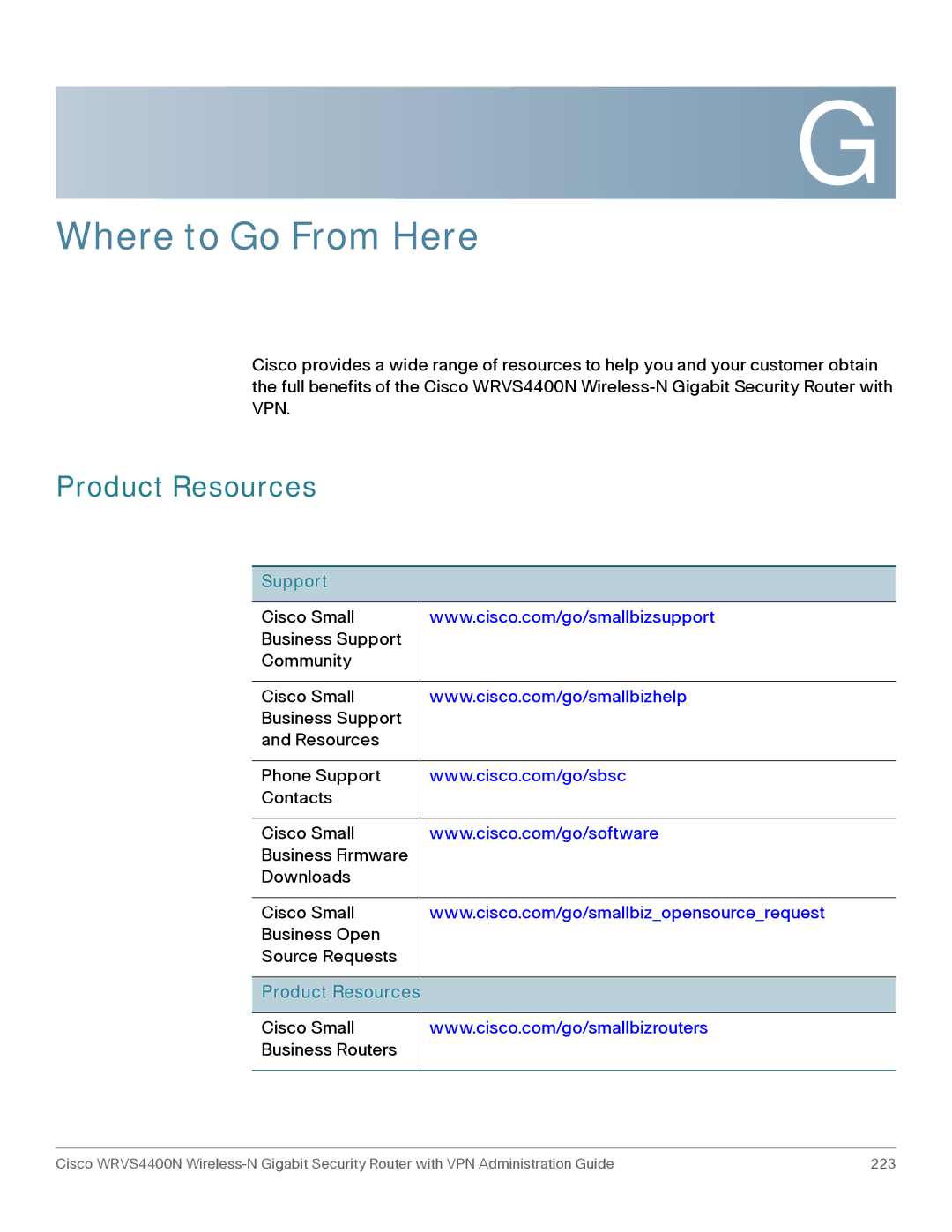 Cisco Systems WRVS4400NRF manual Product Resources, Support 