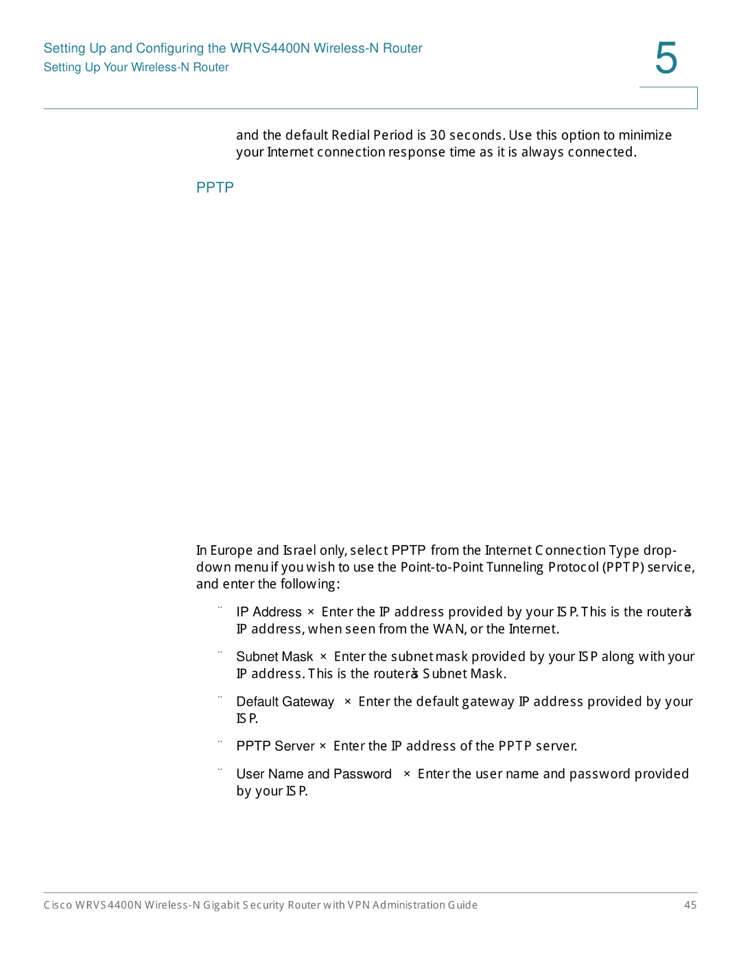Cisco Systems WRVS4400NRF manual Pptp 
