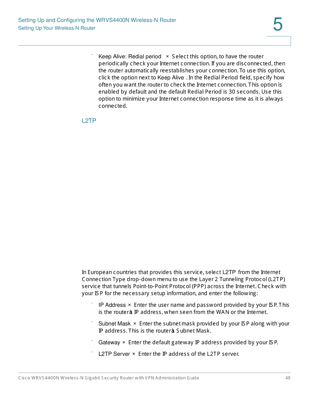 Cisco Systems WRVS4400NRF manual L2TP 