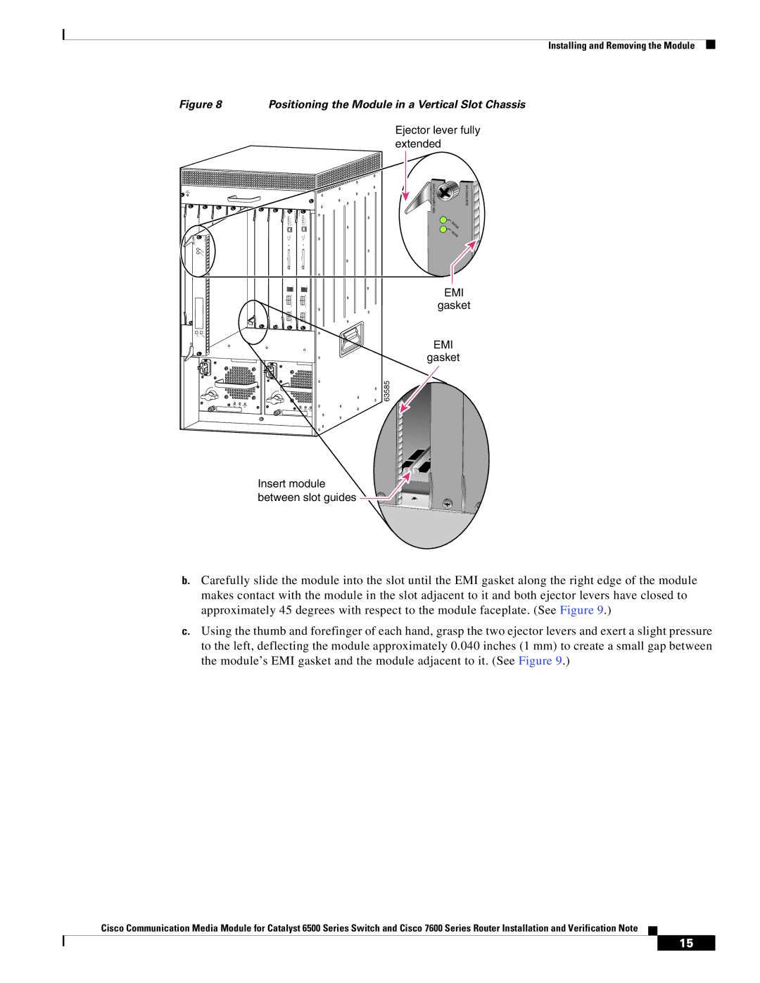 Cisco Systems WS-C6513-E-RF, 6500-E manual Positioning the Module in a Vertical Slot Chassis 