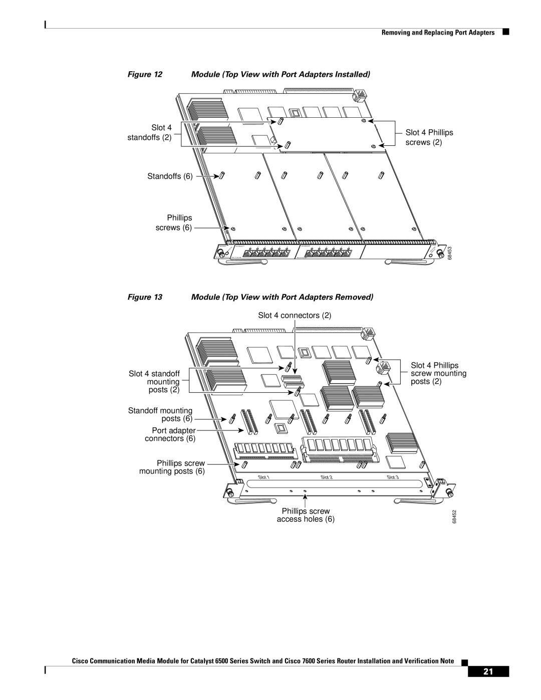 Cisco Systems WS-C6513-E-RF, 6500-E manual Module Top View with Port Adapters Installed 