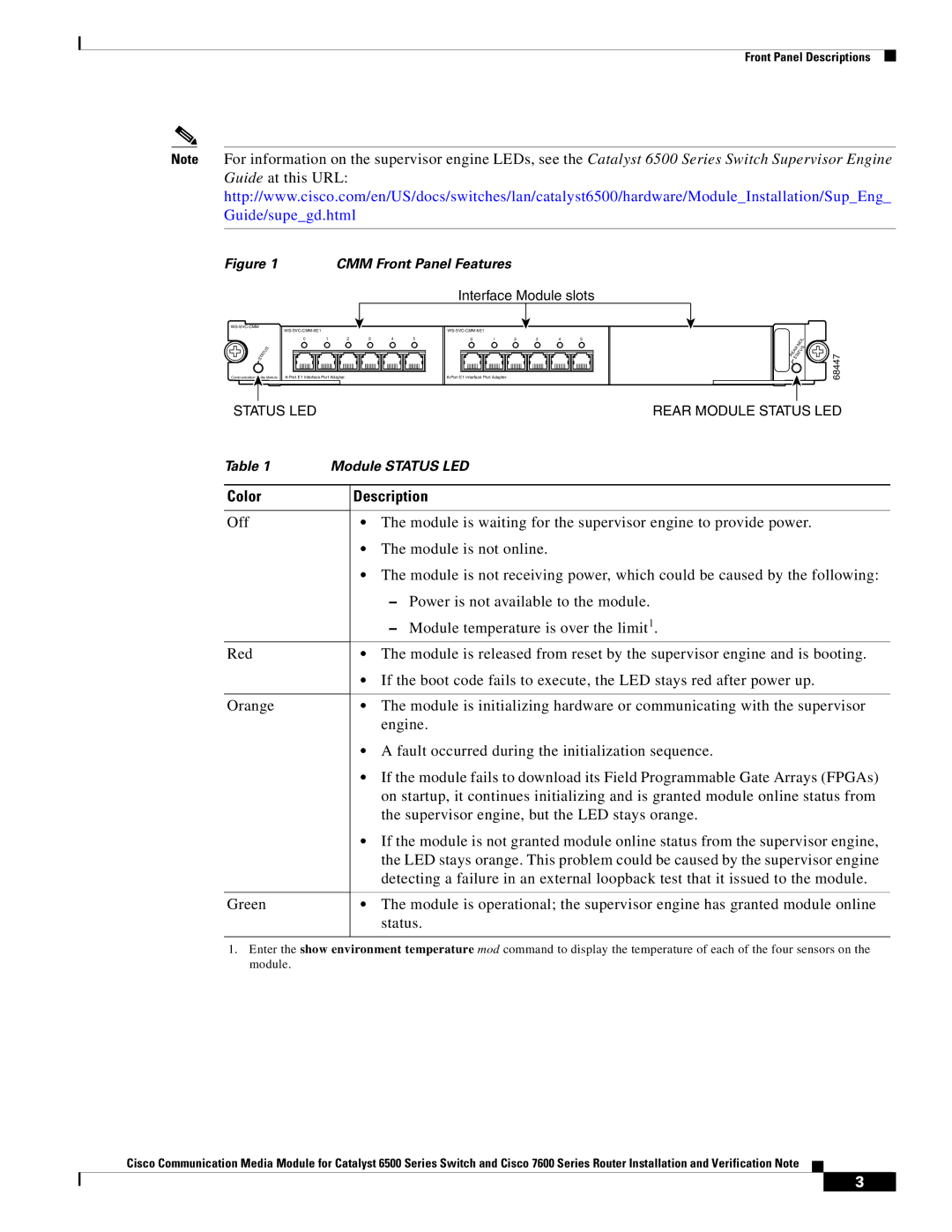 Cisco Systems WS-C6513-E-RF, 6500-E manual Color, Description 