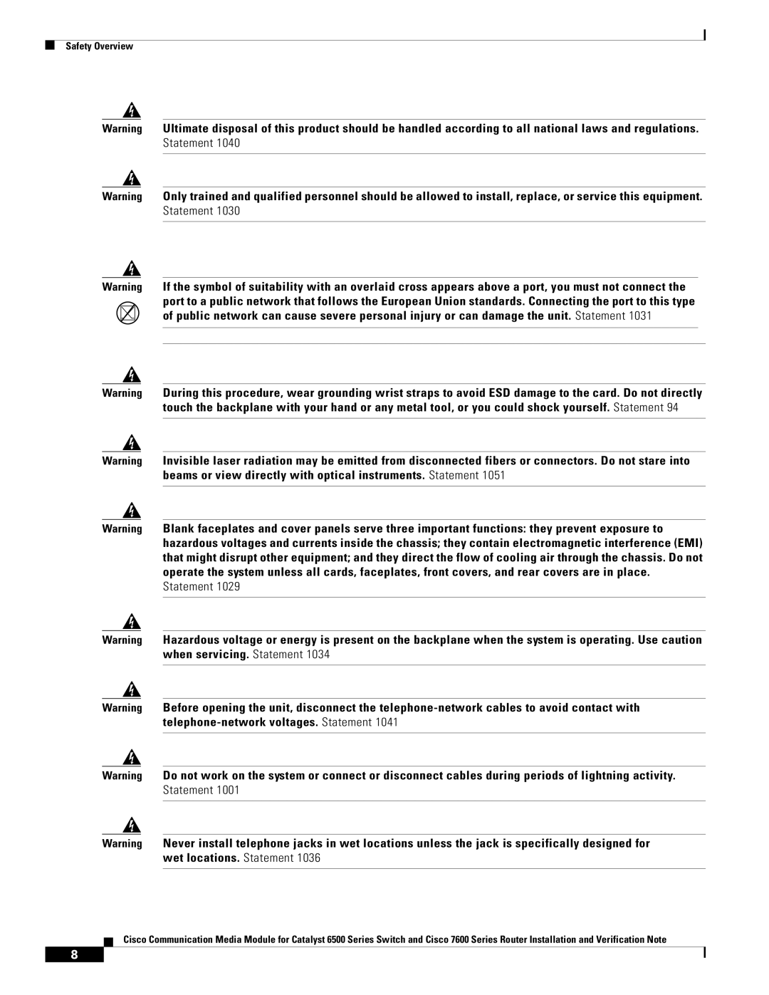 Cisco Systems WS-C6513-E-RF, 6500-E manual Safety Overview 