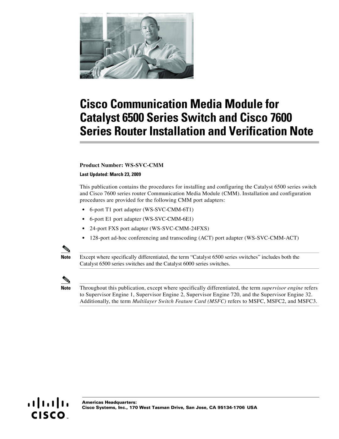 Cisco Systems 6500-E, WS-C6513-E-RF manual Product Number WS-SVC-CMM 