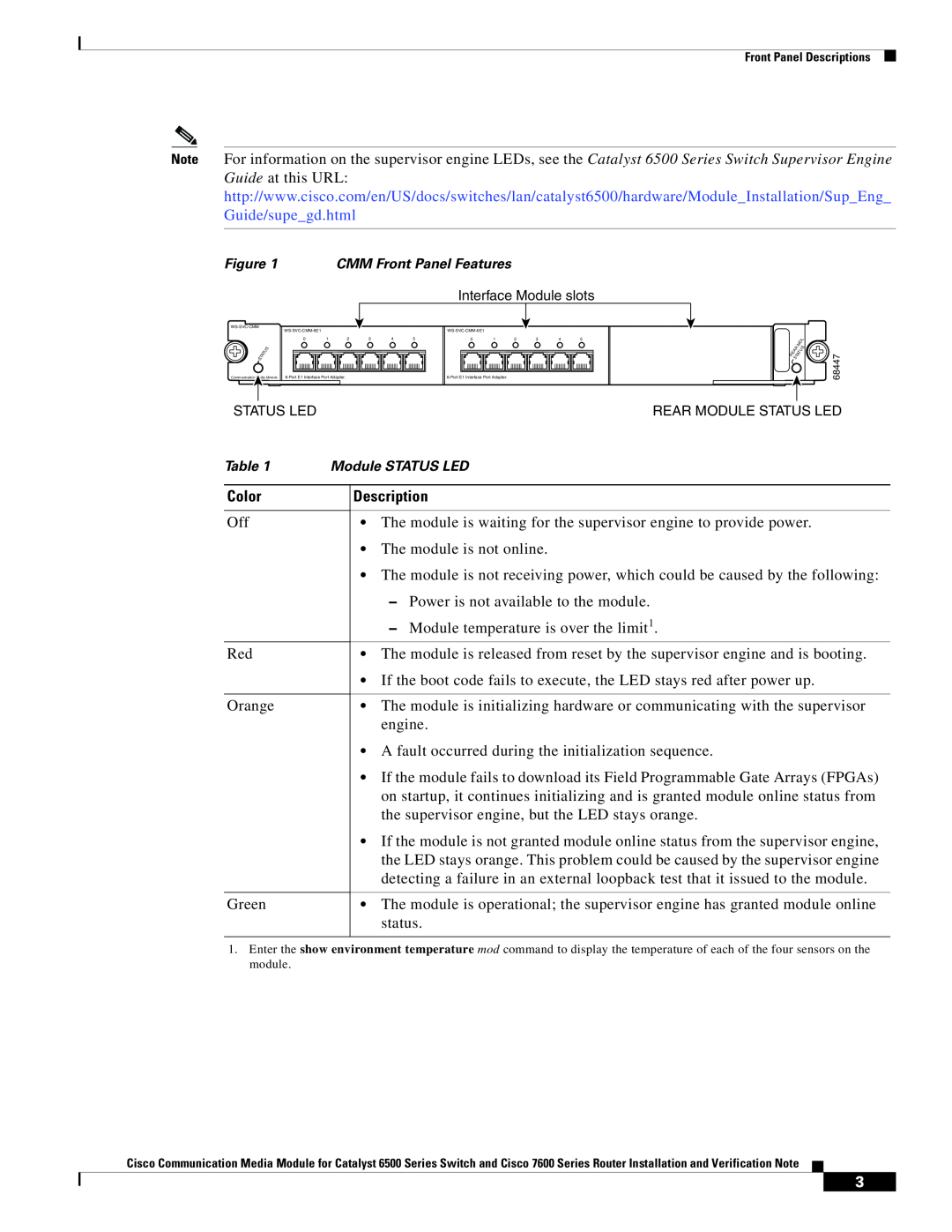 Cisco Systems WS-C6513-E-RF, 6500-E manual Color, Description 