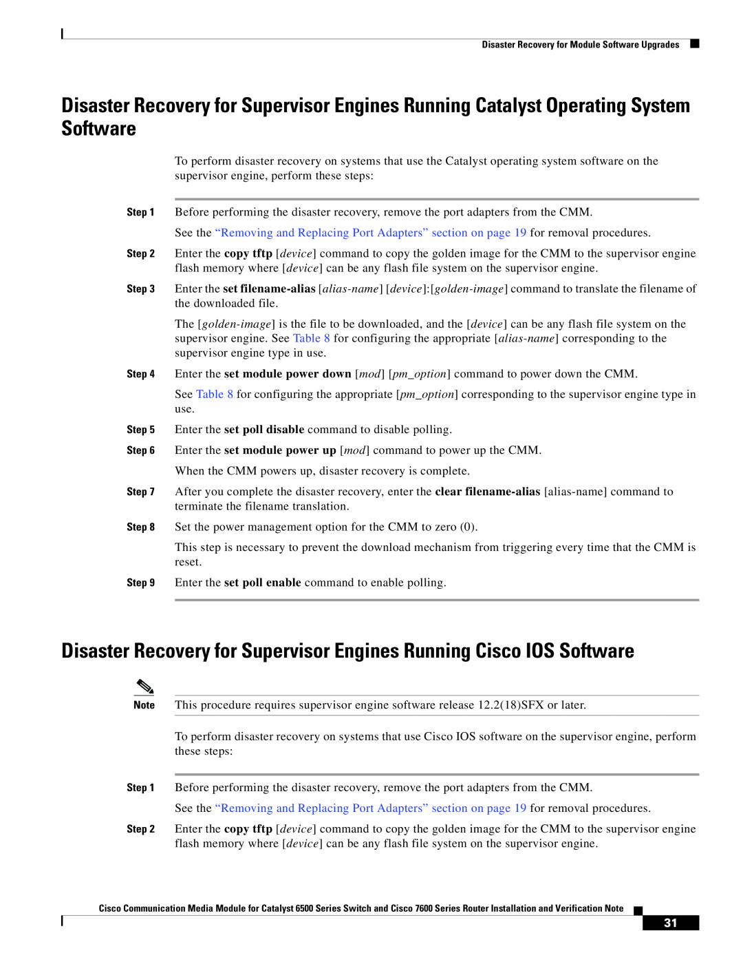 Cisco Systems 6500-E, WS-C6513-E-RF manual Disaster Recovery for Supervisor Engines Running Cisco IOS Software 