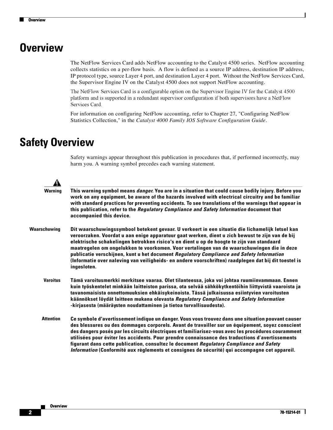 Cisco Systems WS-F4531 manual Safety Overview 