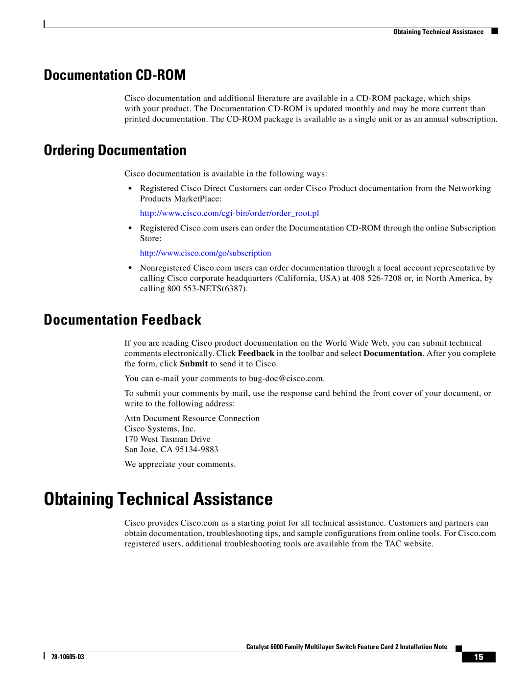 Cisco Systems WS-F6K-MSFC2 manual Obtaining Technical Assistance, Documentation CD-ROM 