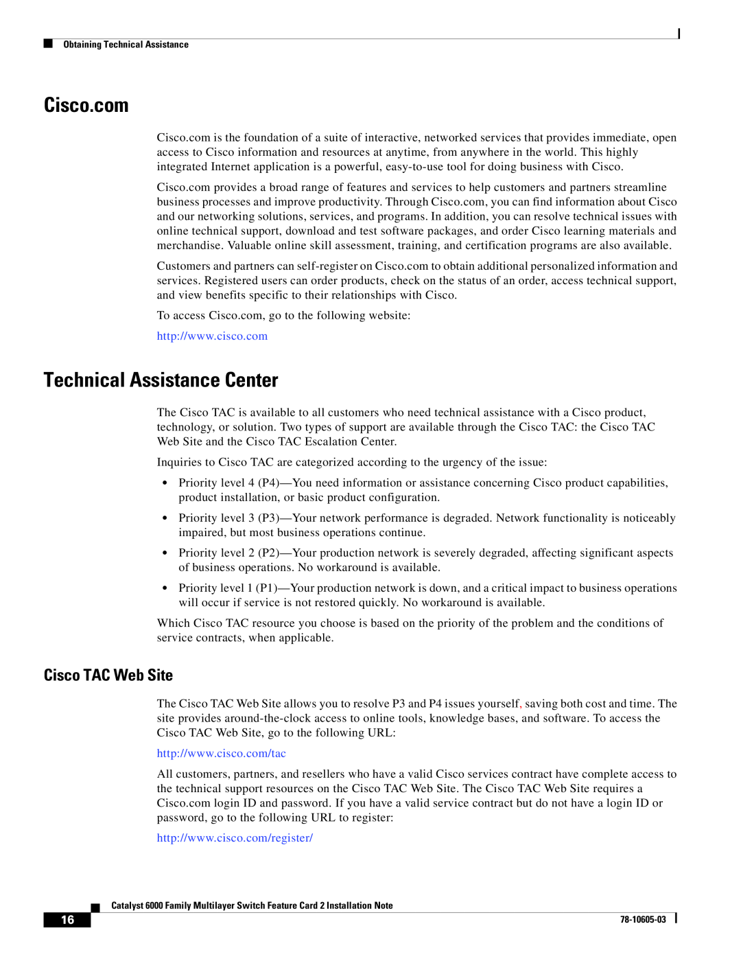 Cisco Systems WS-F6K-MSFC2 manual Cisco.com, Technical Assistance Center, Cisco TAC Web Site 
