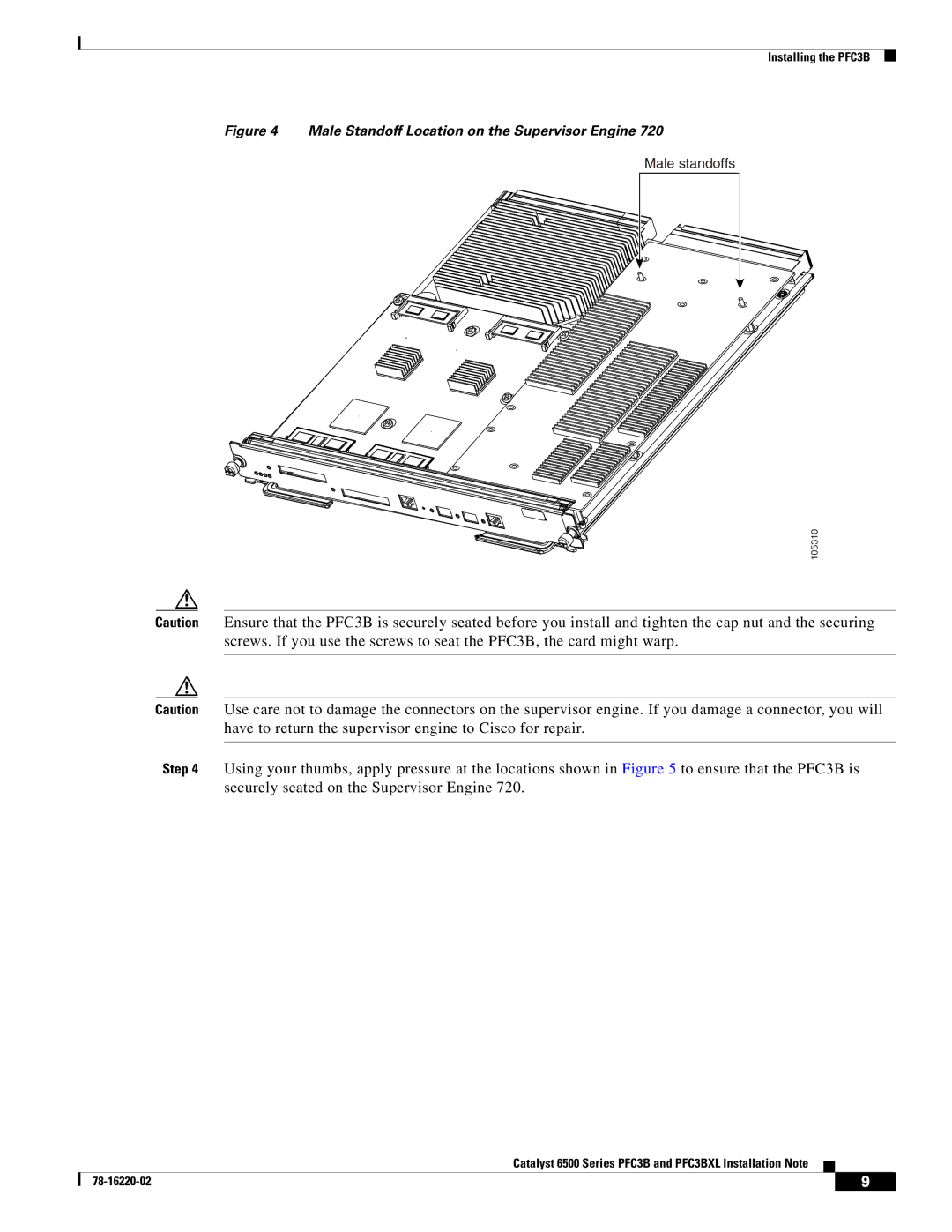 Cisco Systems WS-F6K-PFC3B=, WS-F6K-PFC3BXL= manual Male Standoff Location on the Supervisor Engine 