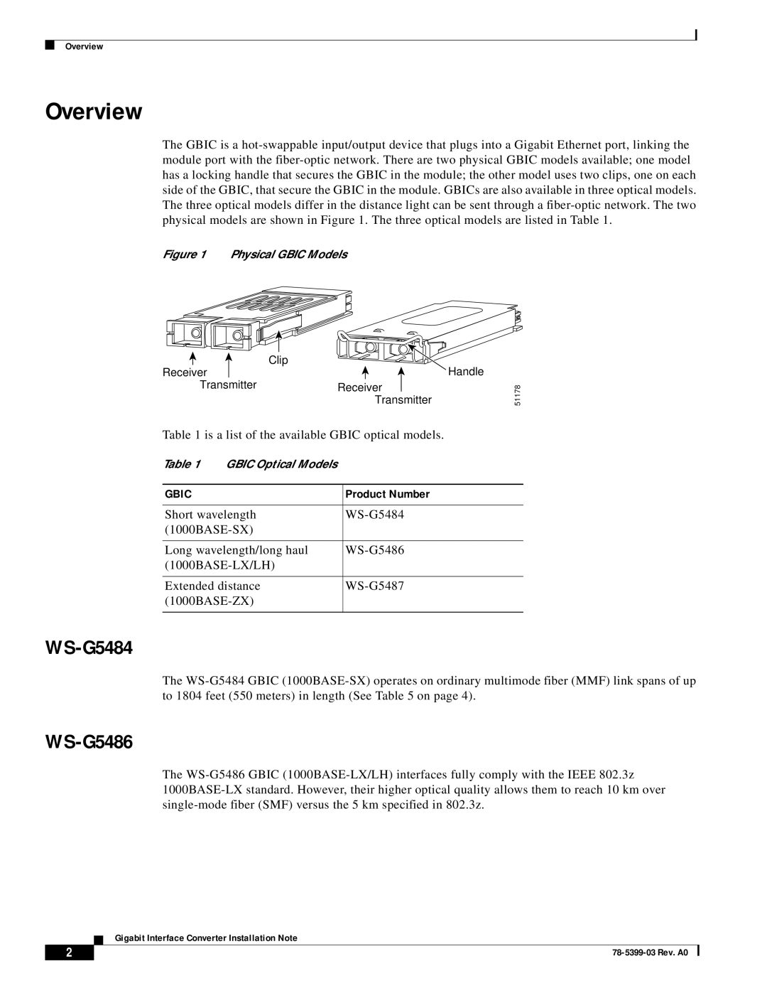 Cisco Systems WS-G5486, WS-G5487 technical specifications Overview, WS-G5484 