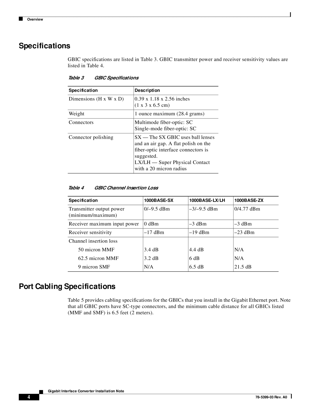 Cisco Systems WS-G5484, WS-G5487, WS-G5486 technical specifications Port Cabling Specifications 