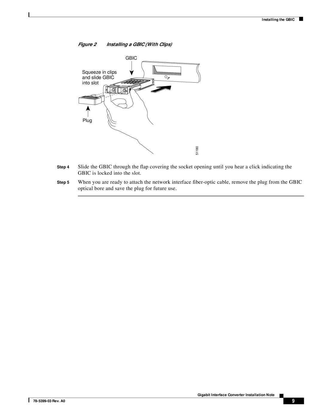 Cisco Systems WS-G5487, WS-G5484, WS-G5486 technical specifications Installing a Gbic With Clips 