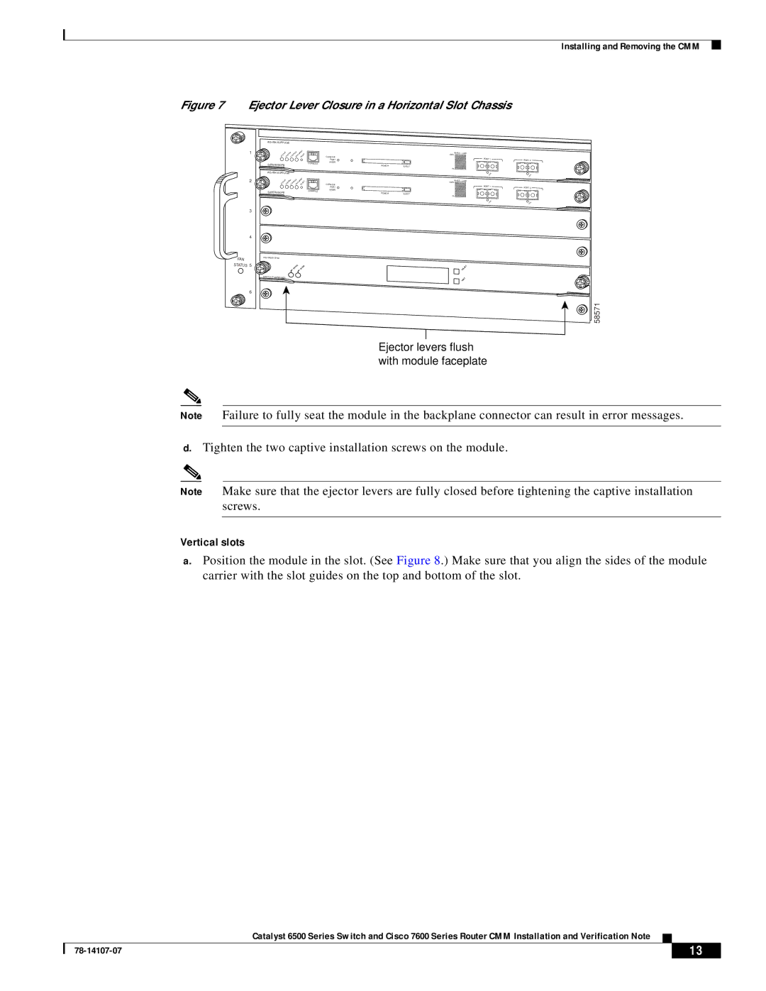 Cisco Systems WS-SVC-CMM manual Vertical slots 