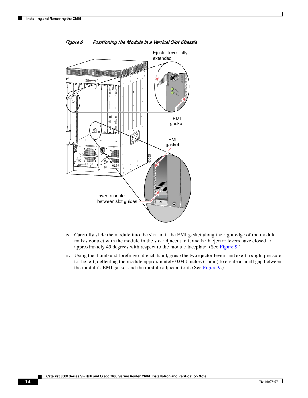 Cisco Systems WS-SVC-CMM manual Positioning the Module in a Vertical Slot Chassis 