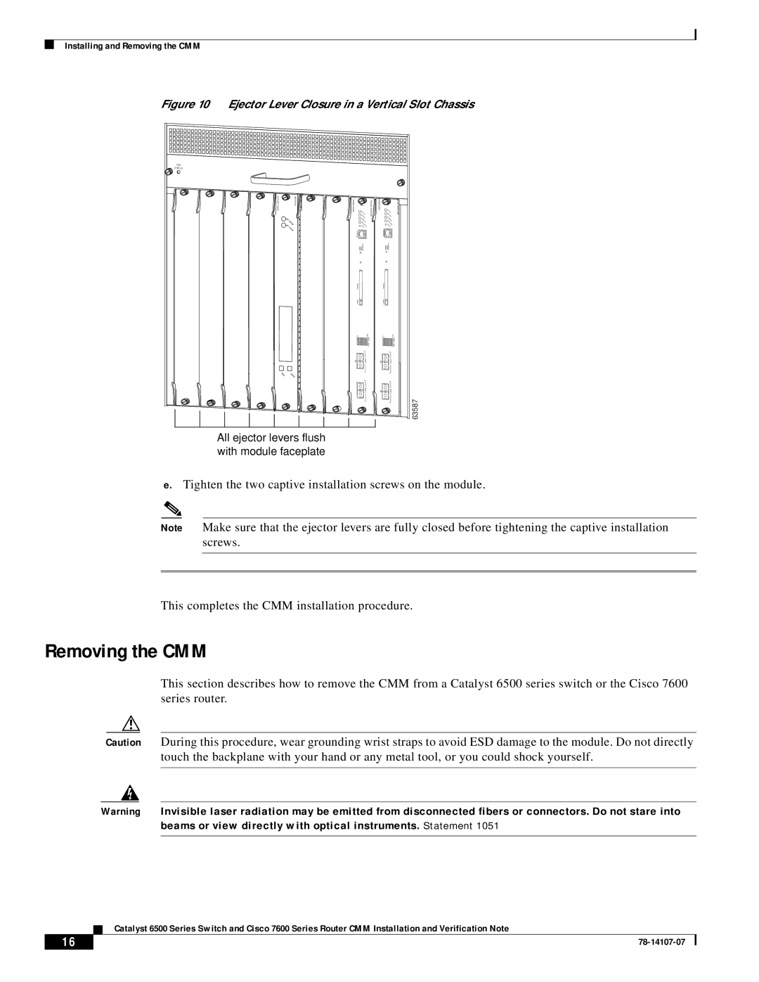 Cisco Systems WS-SVC-CMM manual Removing the CMM, Status Active Next 