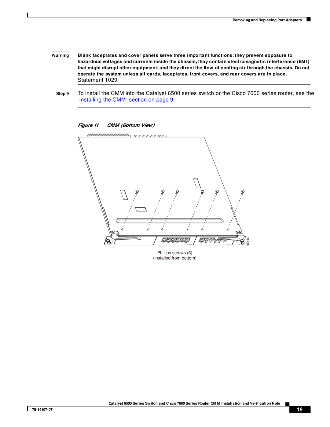 Cisco Systems WS-SVC-CMM manual CMM Bottom View 