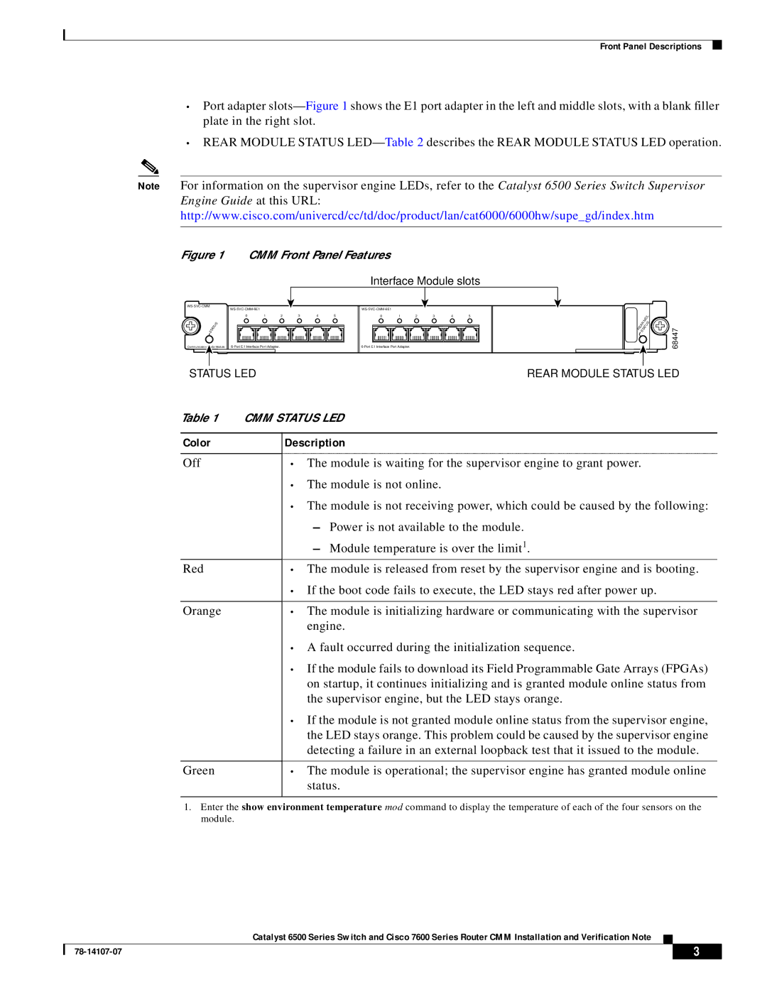 Cisco Systems WS-SVC-CMM manual Color Description 