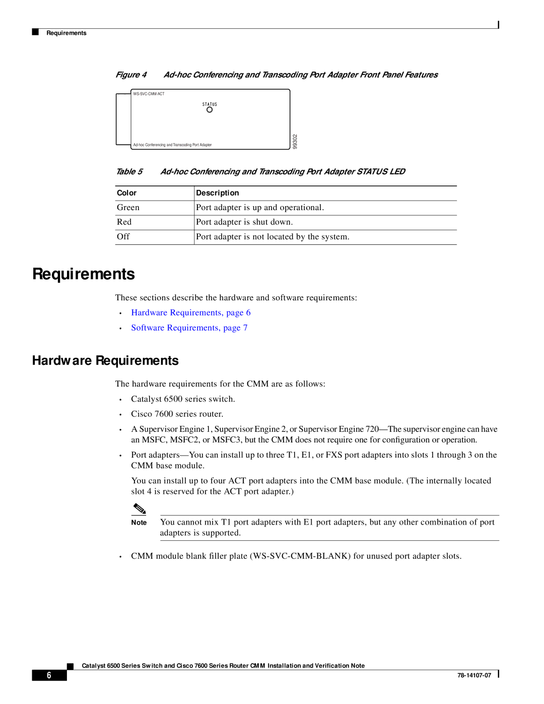 Cisco Systems WS-SVC-CMM manual Hardware Requirements 