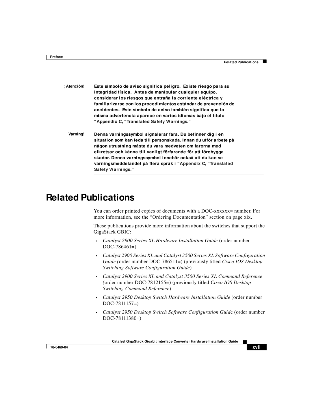 Cisco Systems WS-X3500-XL manual Related Publications, Xvii 